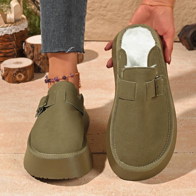 thick-soled fluffy slippers for women wearing winter new retro cotton shoes with fleece bag head and half slippers for women