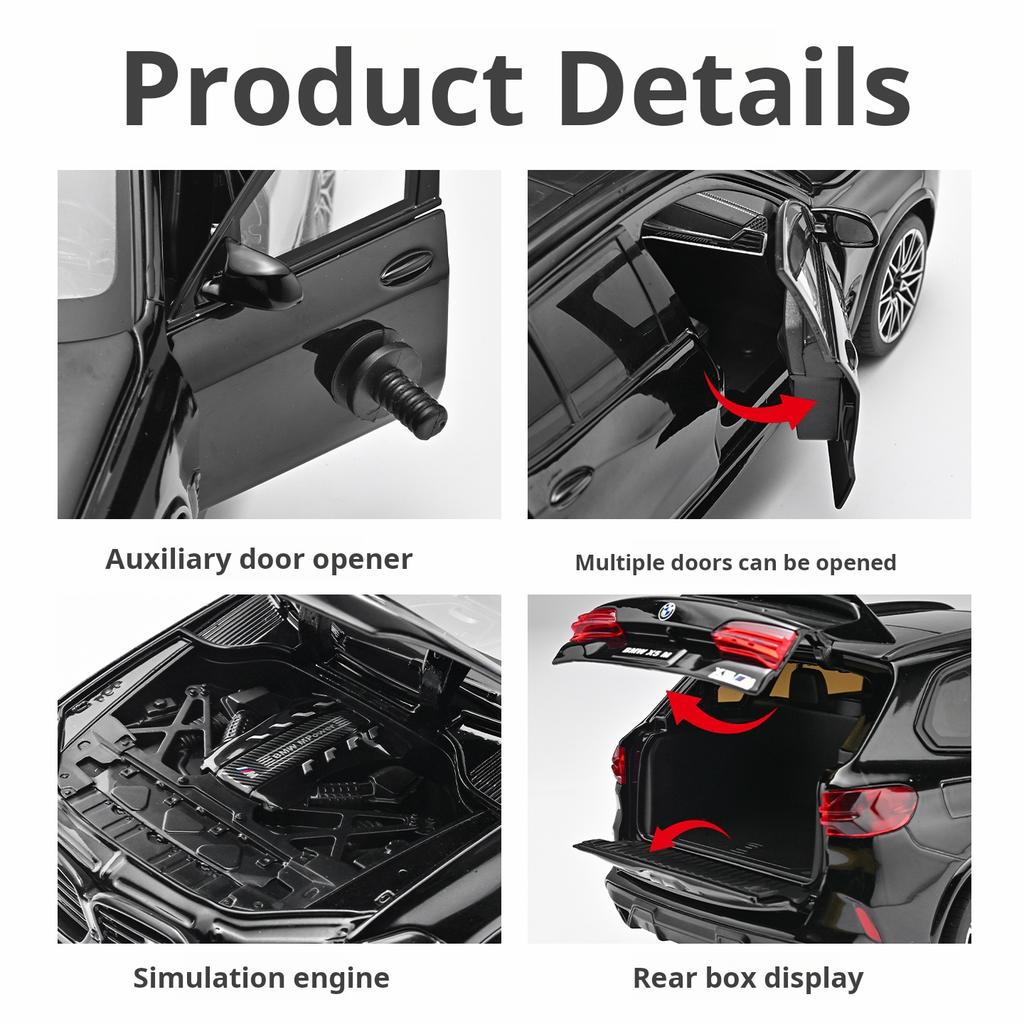 1:24 Large BMW X5M Alloy Car Model Officially Licensed Light & Sound Pull Back Diecast Vehicle Boys Collection Ornament & Gift