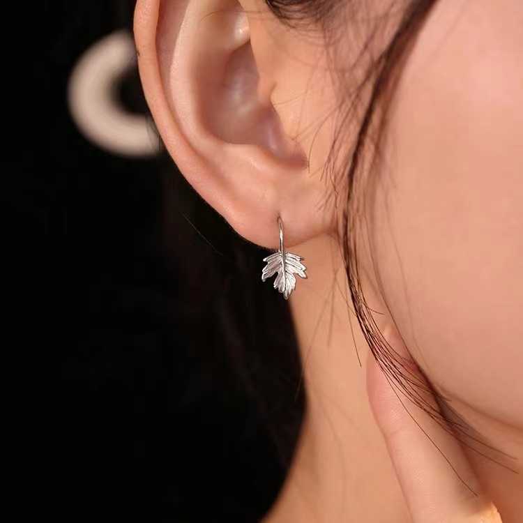 PONYKISS  Sterling Silver Mini Maple Leaves Stud Earrings for Women Minimalist Trendy Fine  Plant Accessories