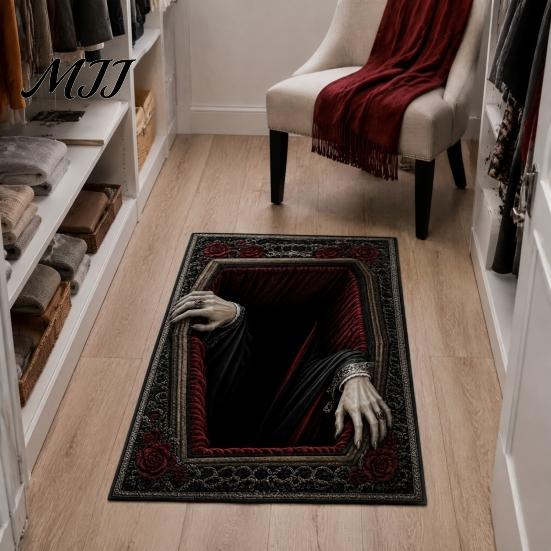 Bedroom Decorative Mat 3D Visual Halloween Rug, Non-Slip Creepy Bathroom Dust Proof Entrance Washable Spooky Floor for Kitchen Home Decor