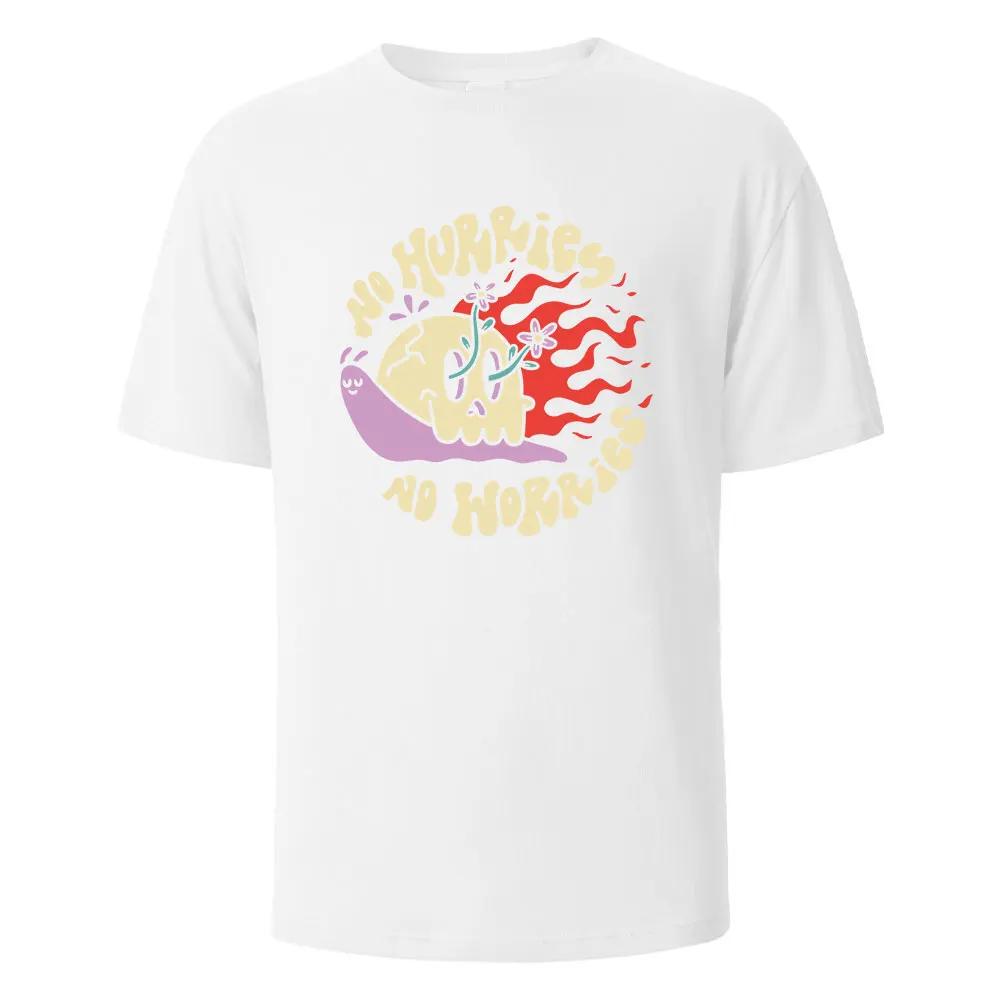 Printed T-shirts For Men No Hurries No Worriew 100% Cotton Summer Breathable Comfortable Tops Short-Sleeved O-neck Men Clothing