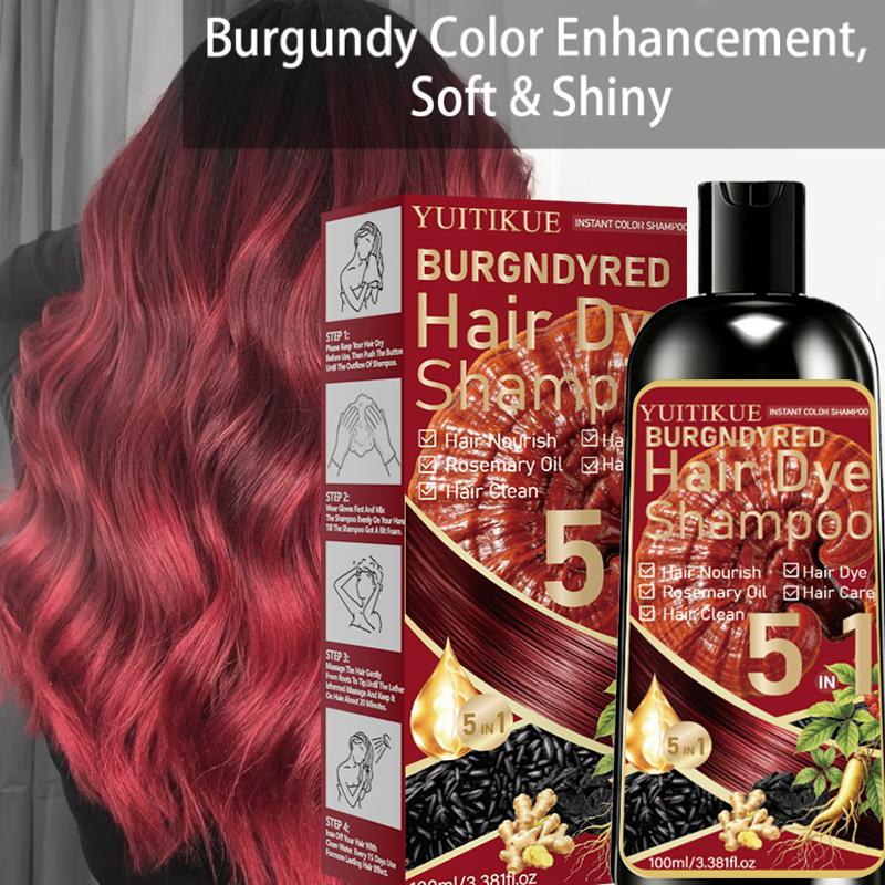 YUITIKUE Champú Tinte para el Cabello Borgoña 7 en 1 100ml - Color Vibrante de Larga Duración con Cuidado Nutritivo Botánico