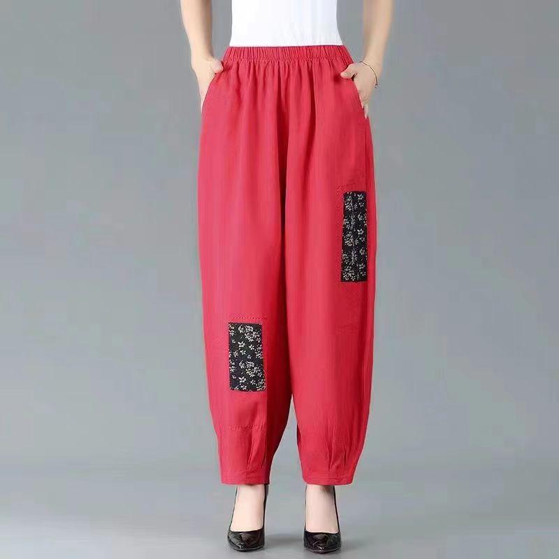 

Plus Size Chubby Girl Ethnic Style Middle-Aged and Elderly Harem Pants Summer Wear Red L Code [Suggested 47.50 kg-57.50 kg]]