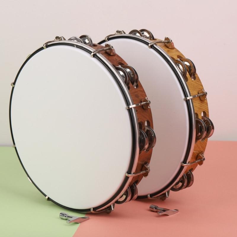 10inch Double Row Bells Tambourine Small Musical Beat Instrument Hand Drum Hand Held Tambourine Drum Bells Music Toy