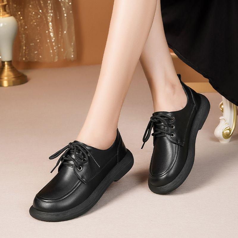 Women's British Style Leather Lace-up Loafers - Casual Soft Sole Autumn Flats