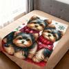 Christmas Holiday Cute dog Yorkshire Terrier soft warm plush blanket dorm sofa living room pet hogar bedroom gift home Flannel