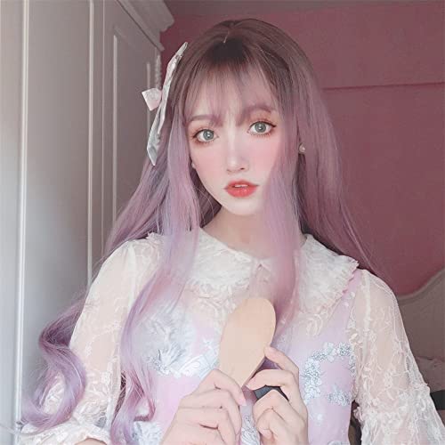 

Eileen Long Curly Pink and Purple Wig, Perm, Full Wig, Natural Texture, Fluffy, Princess Hair, Heat-Resistant, Wind-Chasing Girl Wig, Small Face, Cute