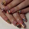 24PCS Y2k Long Square Fake Nails with Glue Crocodile Texture French Press On Nails with Colorful Diamonds Nail Tips High Quality