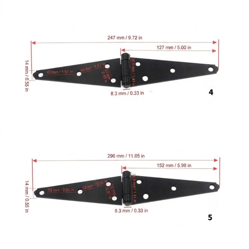 6Pcs Decorative Strap Hinge Black Shed Door Gate Hinges Heavy Duty Door Hinges with Screws for Fence Wood Gate Cabinet Door