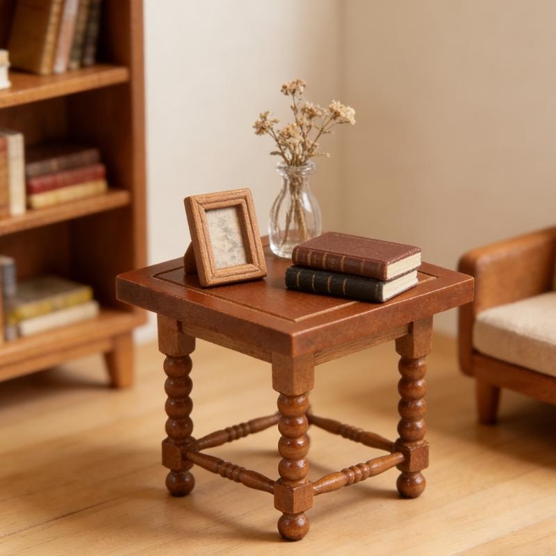 Simulation Miniature End Table 1/12 Scale Doll House Living Room Accessories Natural Finish Furniture for Room Decors