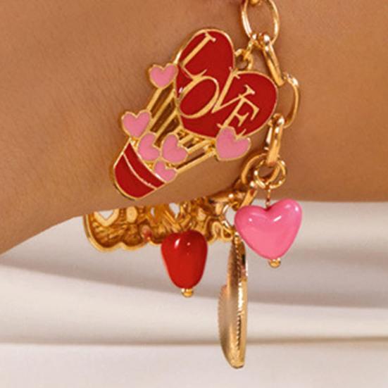 Valentine Day Bracelet Rose Flower Heart Letter Charm Adjustable Length Bracelet Girlfriend Birthday Present