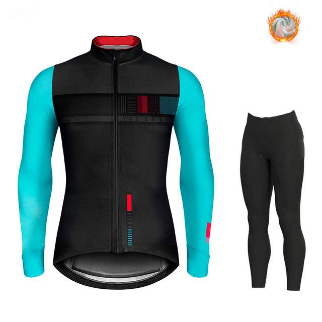 Warm 2024 Winter Thermal Fleece Cycling Men's Jersey Suit Outdoor Riding Bike MTB Clothing Bib Pants Set Spain Maillot Ciclismo