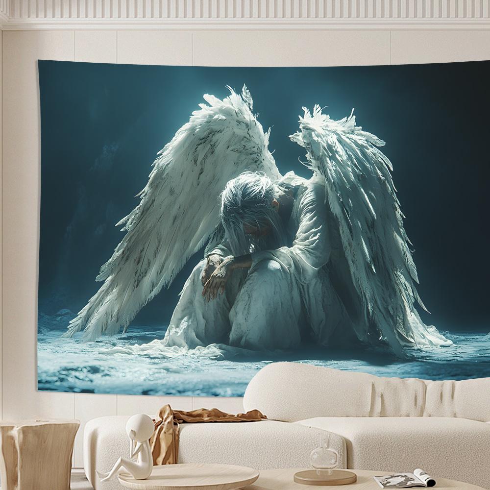 1pc Gorgeous Polyester Angel Wall Tapestry  Peach Light Beige Fabric Horizontal Serene Angel Design Lightweight  Durable 74x94cm(29x37in)