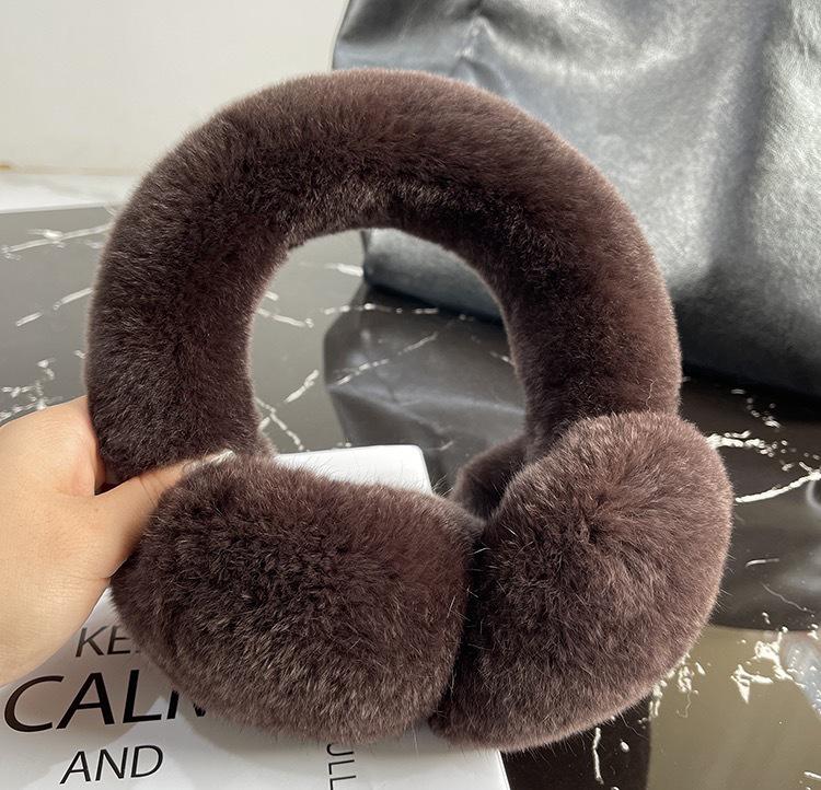 Foldable Plush Winter Earmuffs with Thick Rex Rabbit Fur - Cute Internet Celebrity Style
