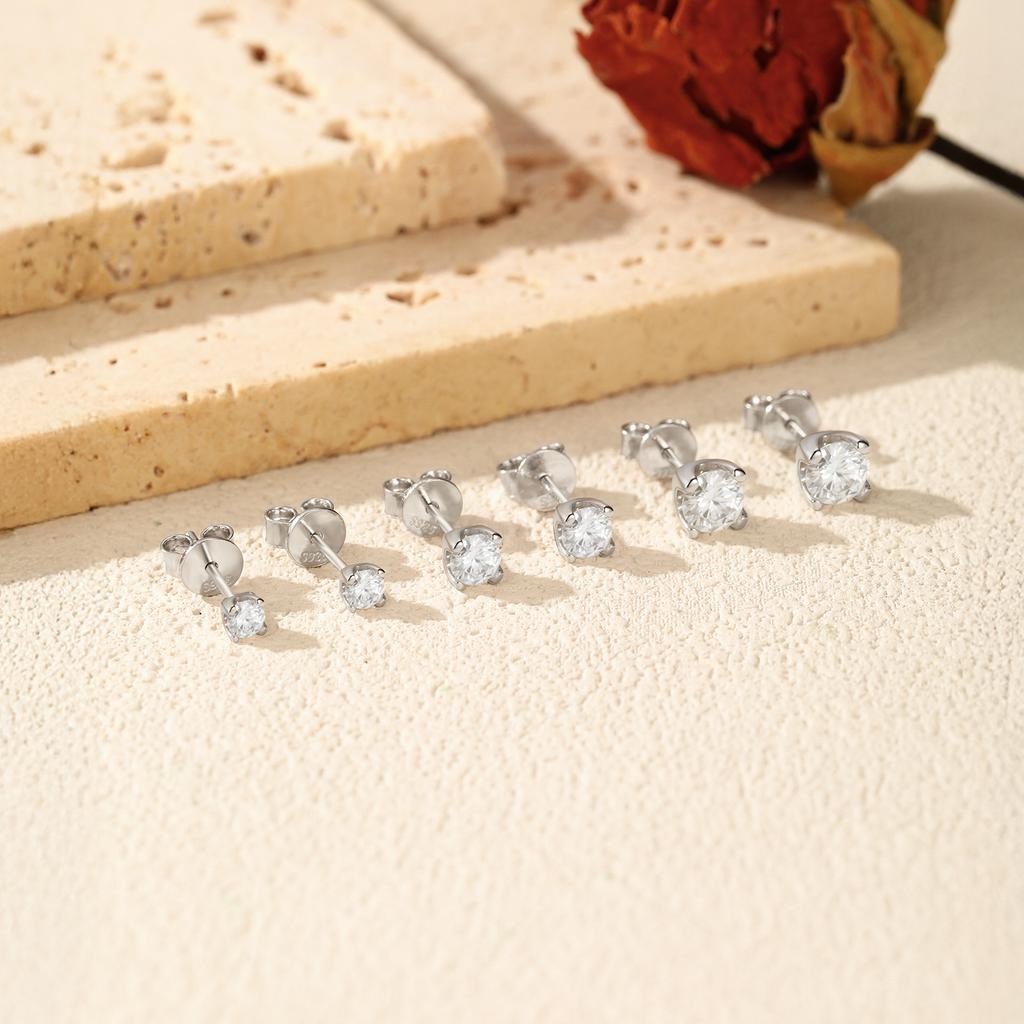 3MM-5MM Size D Color Moissanite 925 Sterling Silver Classic Simple Round Stud Earrings For Women Fine Stackable Jewelry