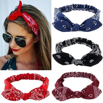Boho-Stirnbänder mit Schleife für Damen, Vintage-Paisley-Bandana mit Blumenmuster, elastisches Haarband mit Hasenohren, Kopfwickel, Cashew-Druck, Bandage, niedlicher Haarschmuck