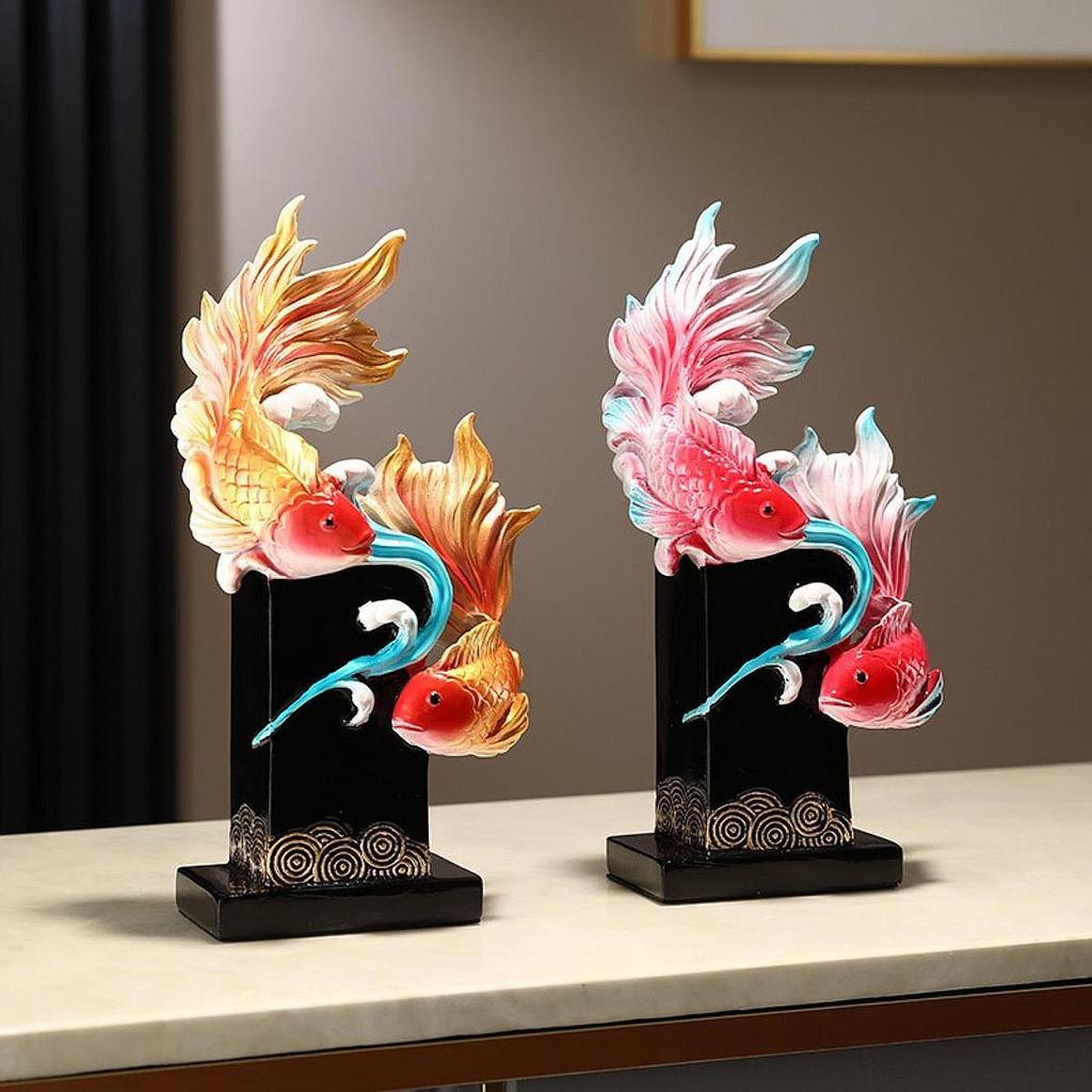 Koi Fish Sculpture Feng Shui Decor Art Crafts Tabletop Ornament for Bookshelf New Year Living Room Fireplace Home Decoration