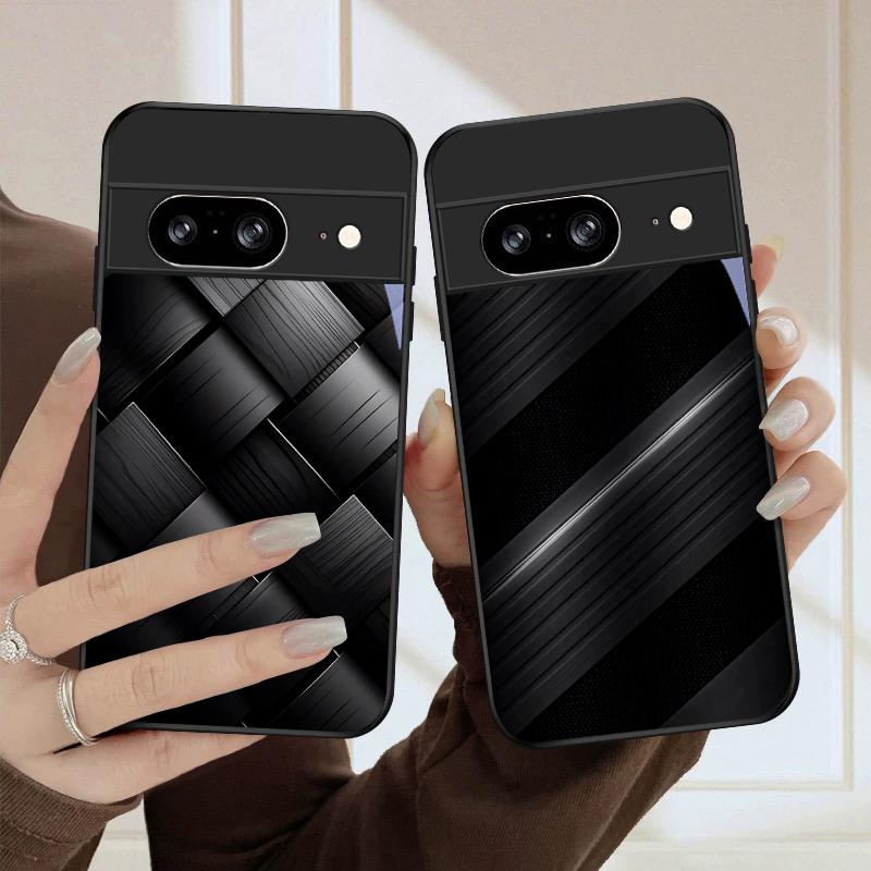 Dark geometric texture For Google Pixel 10 Pro XL Pixel 9 Pro XL Pixel 8a 7a Pixel 7 Pro Pixel 8 7 9 10 Black Glass Phone Case