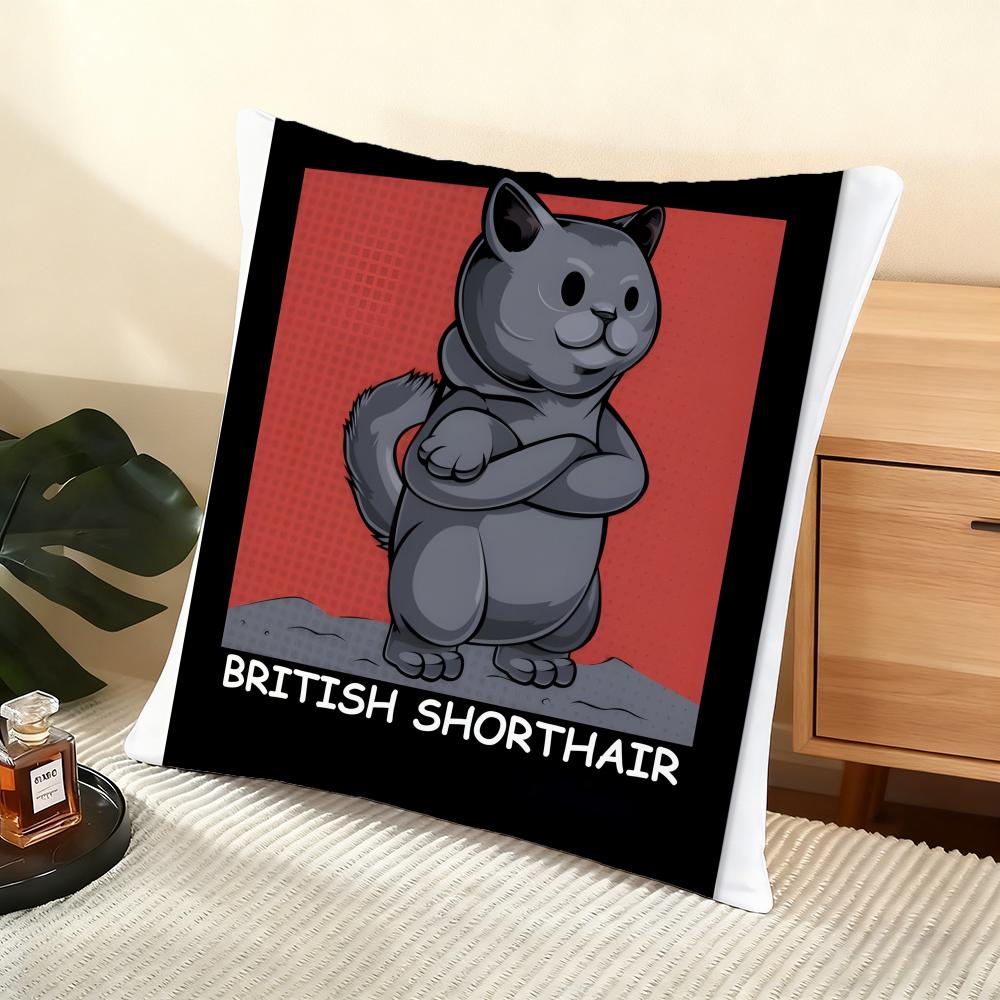 

British Shorthair Cute Cat Cushion Cover Silky Short Plush Home Sofa Cushion Cover - Invisible Zipper Home Decoration 12x12Inch