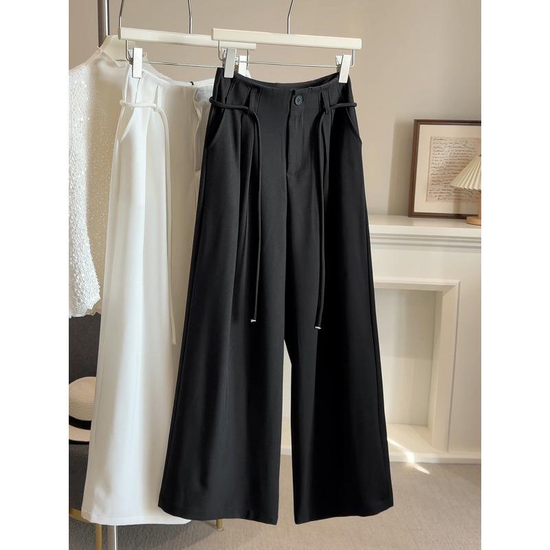 

Premium casual wide-leg suit pants women s spring and autumn new Korean version of high-waisted simple pear-shaped vertical straight floor pants XL чорний