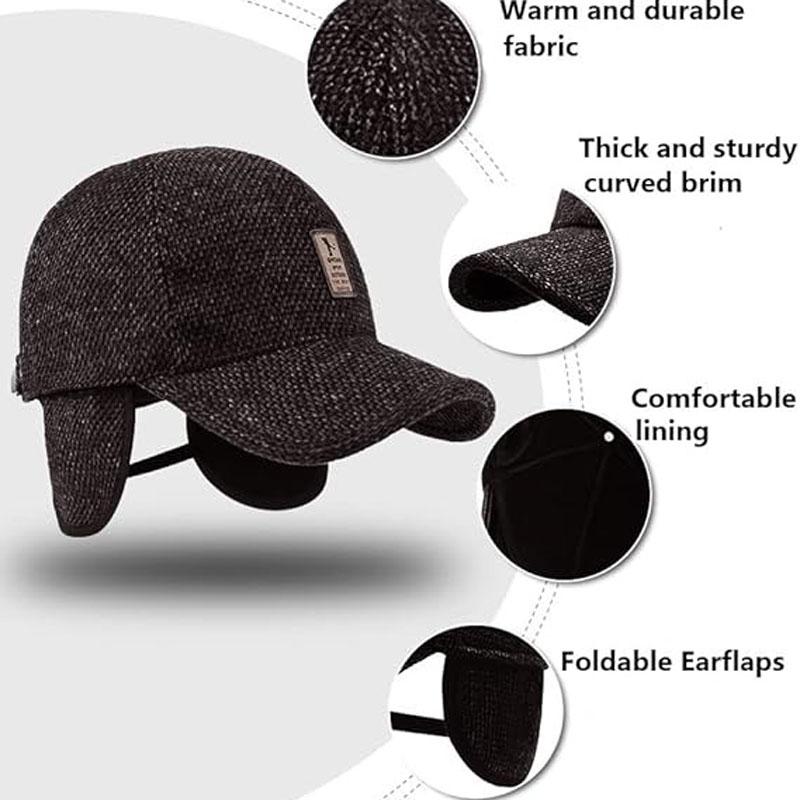 Men Autumn Winter Hat Outdoor Thick Warm Adjustable Earmuffs Baseball Cap
