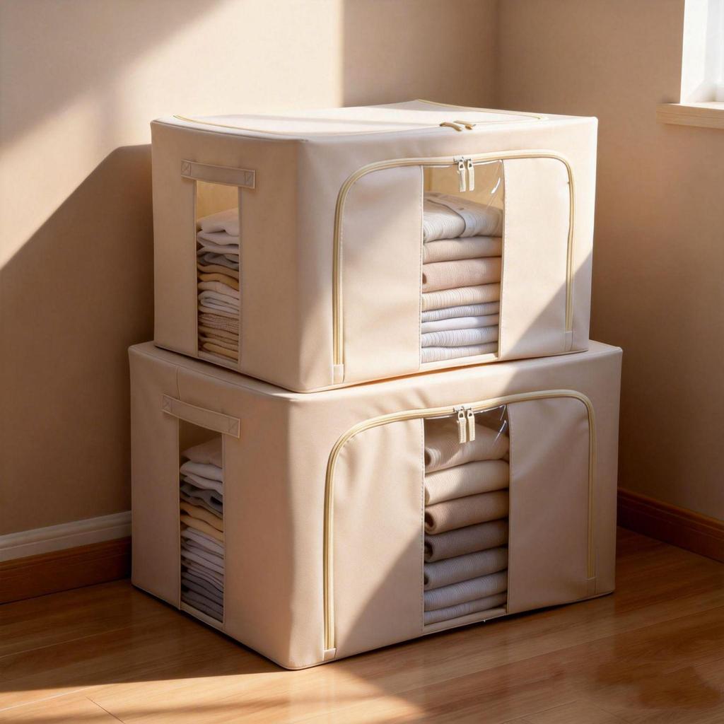 Large Capacity Oxford Cloth Storage Box: Foldable, Washable, Dustproof Clothes Organizer with Steel Frame for Bedroom & Duvet Storage.