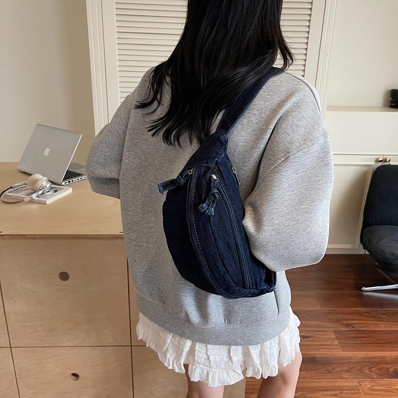 Fashion Denim Zipper Patchwork Waist Packs High Quality Casual Women's Crossbody Bags Simple Large Capacity Women's Shoulder Bag