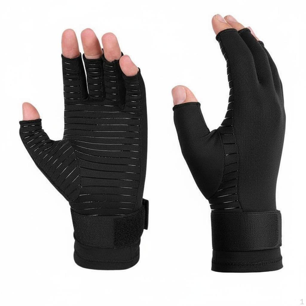 Fingerless Compression Gloves AntiSlip Grip Joint Support Hand Brace Copper Blended Open Finger