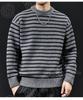 2025 Men's American-Style Striped Knit Sweater: Round Neck, Thick, Plus Size, Warm Autumn/Winter Layer