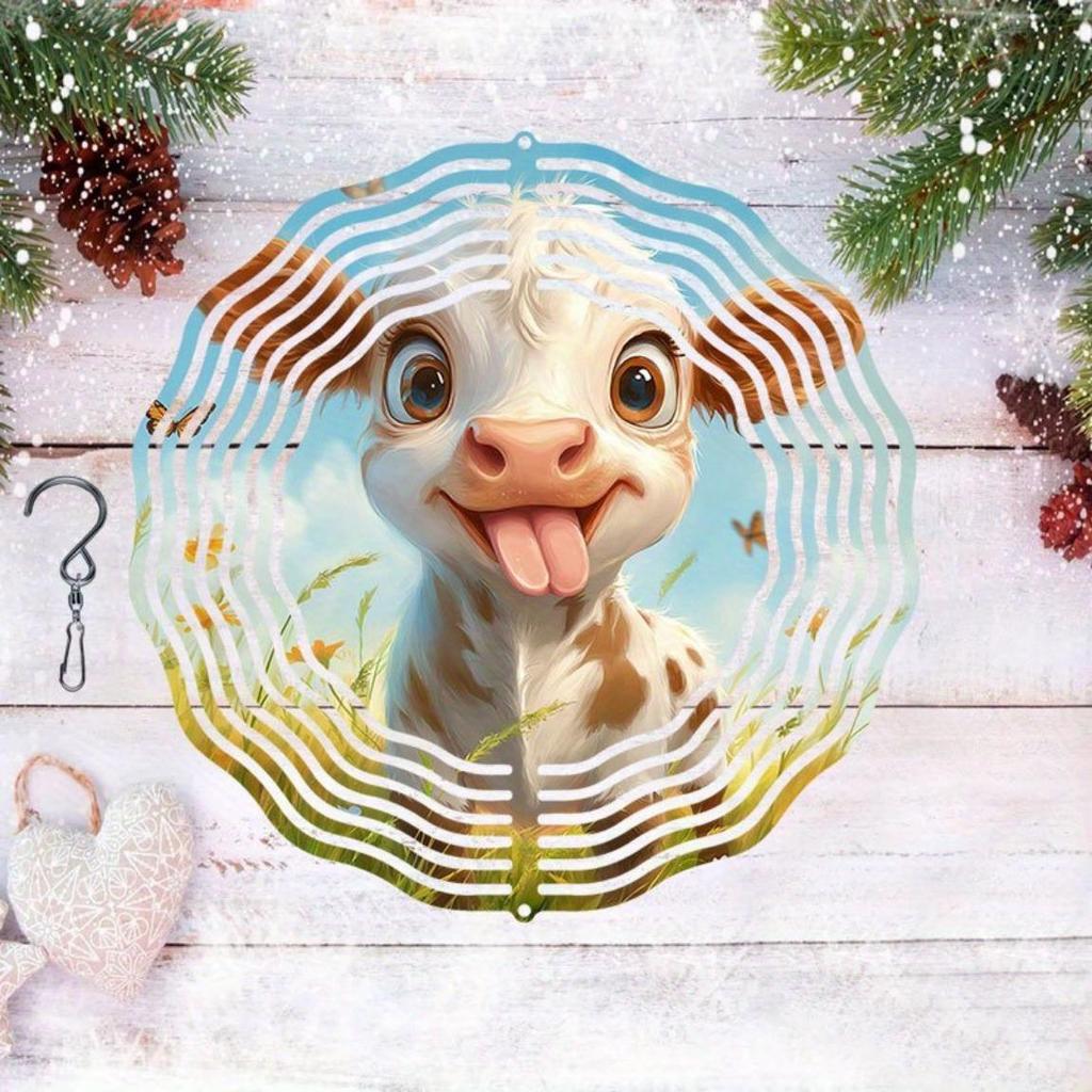 Hravý vyplazující jazyk kráva kovová zvonkohra venkovní zahradní dekorace rotující uklidňující modrý zvuk nejsou potřeba baterie sváteční dárek