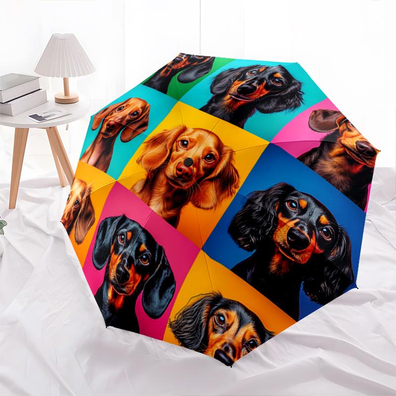 1 PC Automatic Folding Umbrella - Dachshund Pattern, Portable & Foldable Design with 8 Ribs, Christmas Birthday Gifts