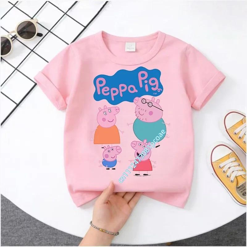 2026 Summer T-shirt - Peppa Pig Children's Pure Cotton Short-Sleeved Boys' Sport Shirt for Girls' Casual Top with Cartoon Print