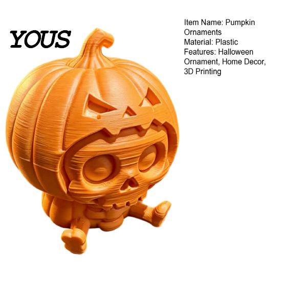 Cute Skull Doll Pumpkin Ornament, Hollow Ghost Face Design, 3D Printed Niche Halloween Tabletop Decor Detailed Layered Figurine, for