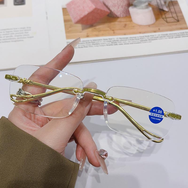Ultra Light Metal Frameless Presbyopia Glasses for Women Anti Blue Light Reading Glasses High-definition