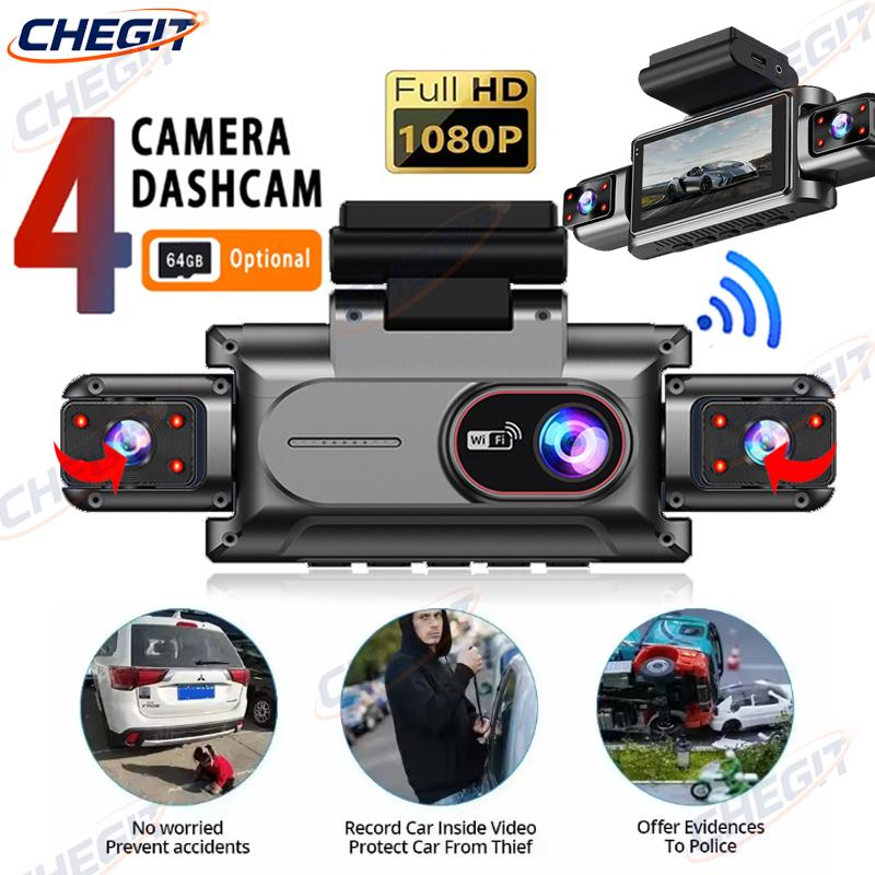 1080P WiFi DashCam Car DVR with 3/4 Lens 360°Auto Black Box Night Vision 24H Parking Monitor Video Recorder for Vehicle Security