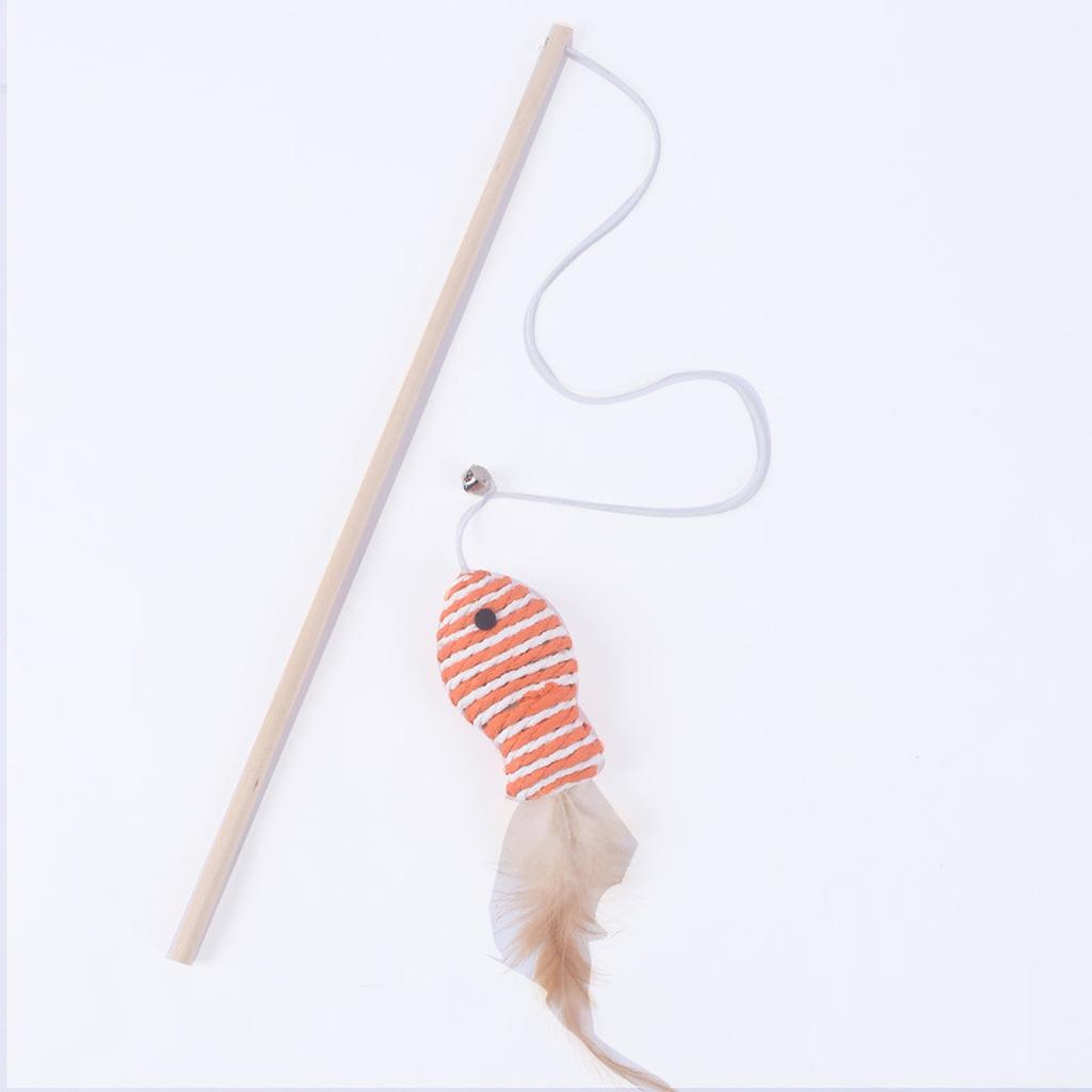 Interactive Cat Toy Wand with Durable Wooden Stick and Plush Mouse Attachment for Indoor Pet Play and Exercise