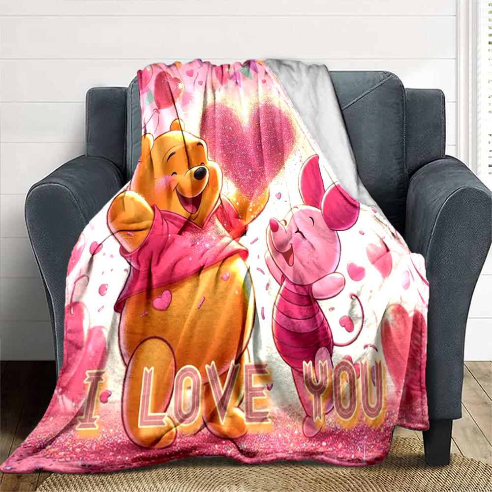 Piglet'S Valentine Heart Flannel Blanket Super Soft Warm Cozy Blanket For Sofa Bed Office Travel Allseason Home Decor Gift