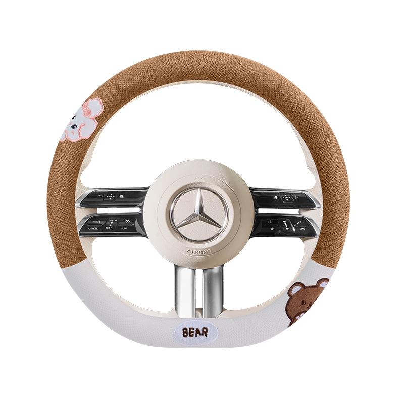 Classic Linen Steering Wheel Cover, Universal 38CM, All-Season Use