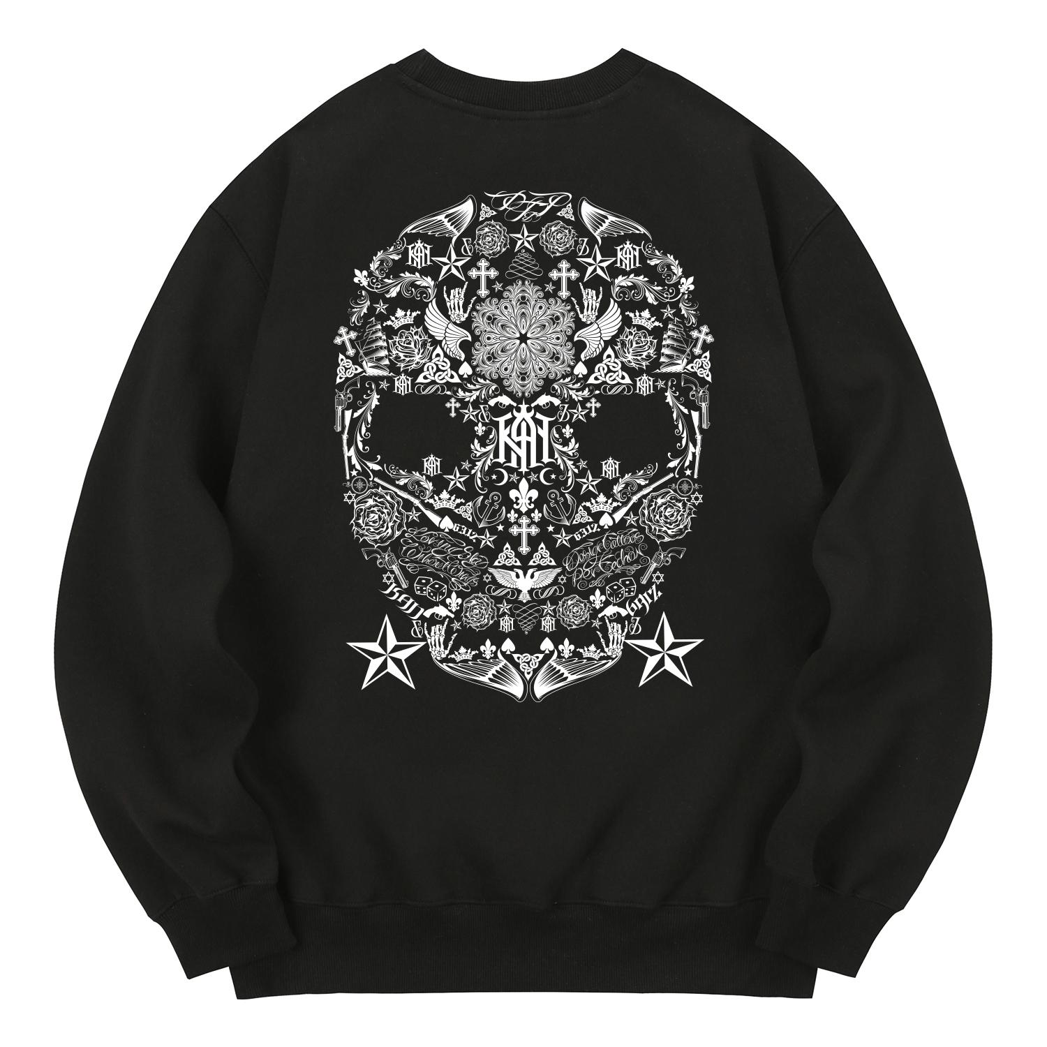Khan 6312 Kmb0094 Skull Art Fleece-Lined Sweatshirt - Black L
