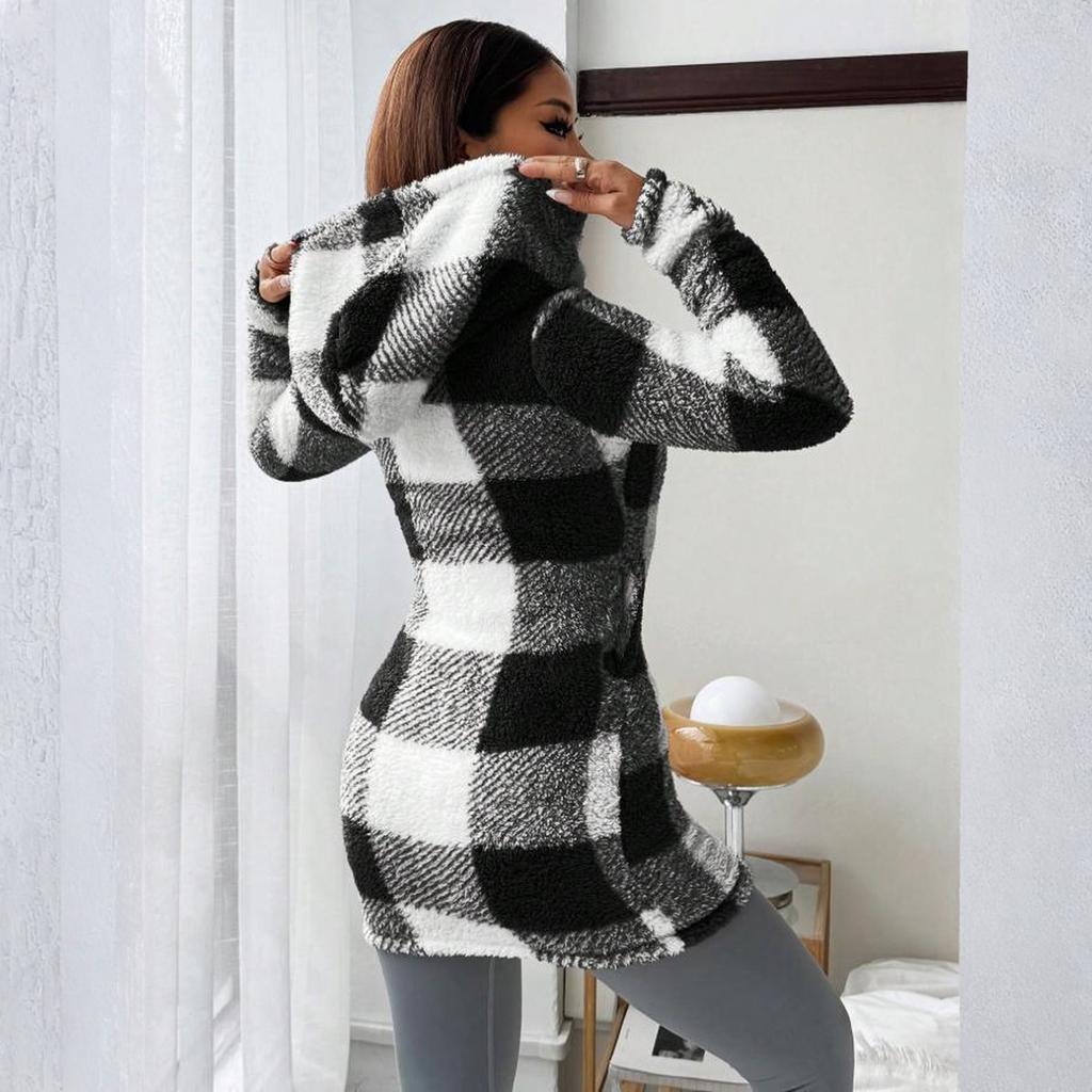 Women's Autumn/winter Lamb Cardigan Hooded Zipper Fleece Casual Coat