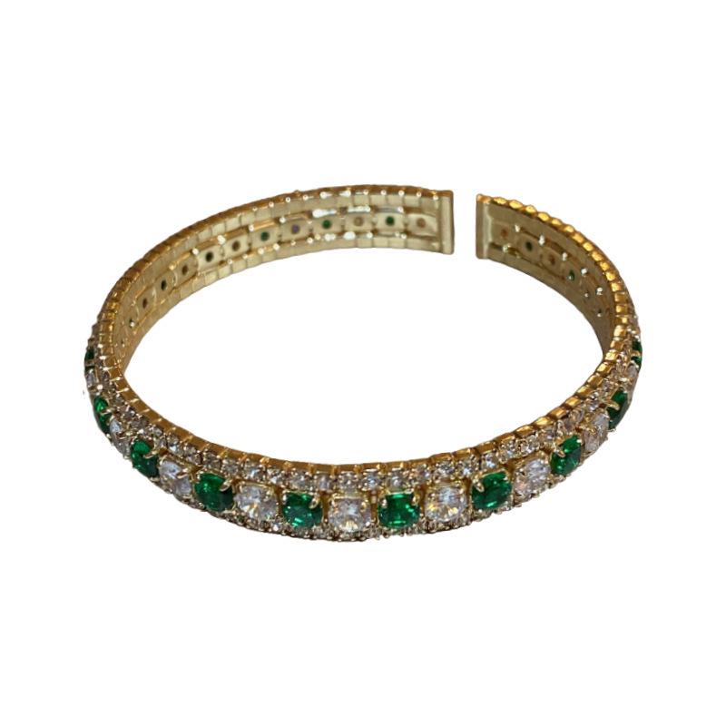 Emerald Diamond Open Bracelet, Niche Design, Korean Style Fashion Jewelry