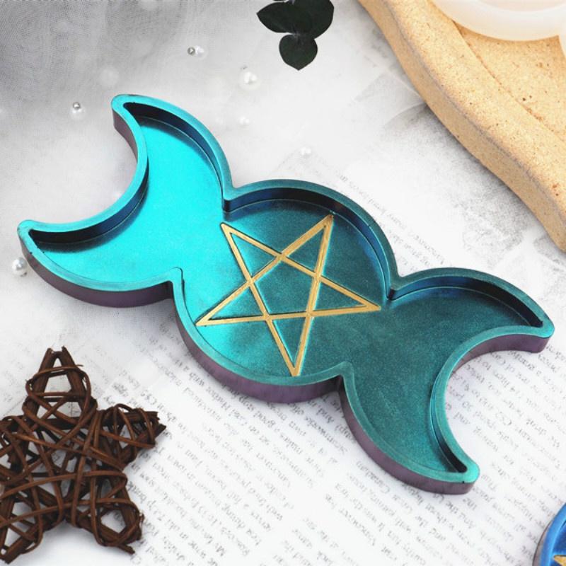 DIY Krystall Epoksy Resin Form Sol Måne Fase Boks Plate Måne Speil Silikonform