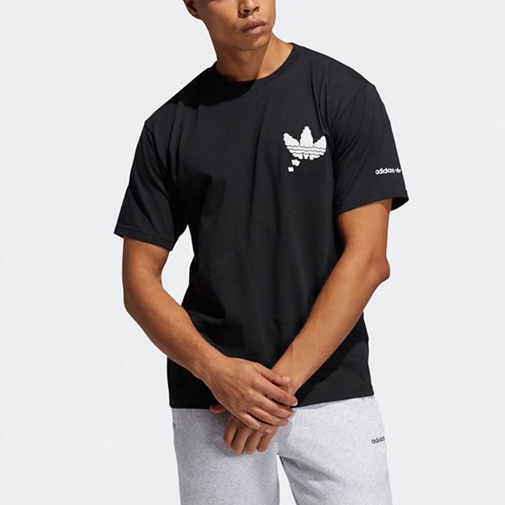 Adidas Originals Trefoil Cloud Logo Print Sport Crew Neck Short Sleeve T-Shirt Men Tops Black H16233