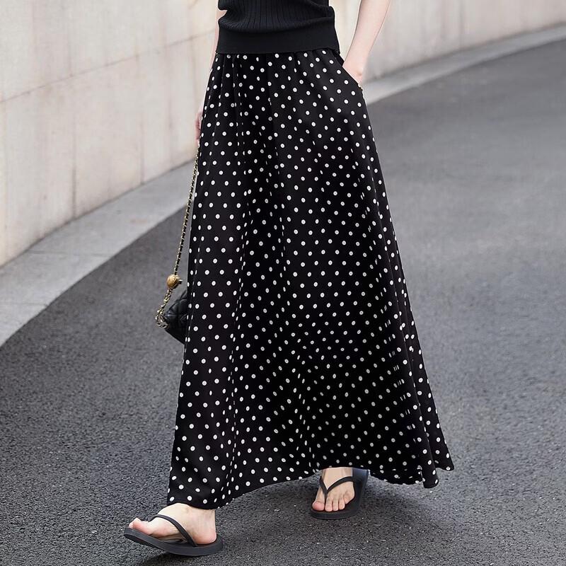 Women's High-Waist Polka Dot A-Line Long Skirt