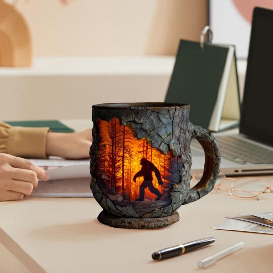 Sasquatch Forest Fires Mug Unique Coffee Cup 3D Bark Texture Cup Hot And Cold Drink Container for Coffee Lovers And Adventure Enthusiasts