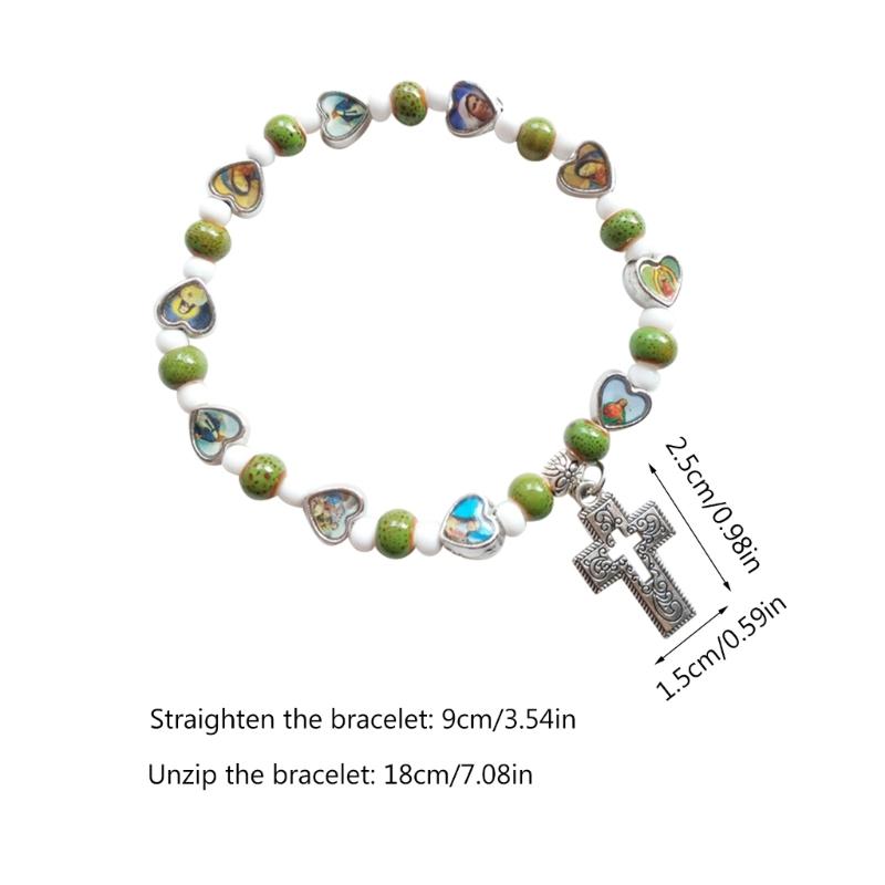 Cross Pendant Strand Bracelets Elastic Bead Bangles Women Jewelry Gift Beaded Bracelets Pendant Bracelets for Girl Women