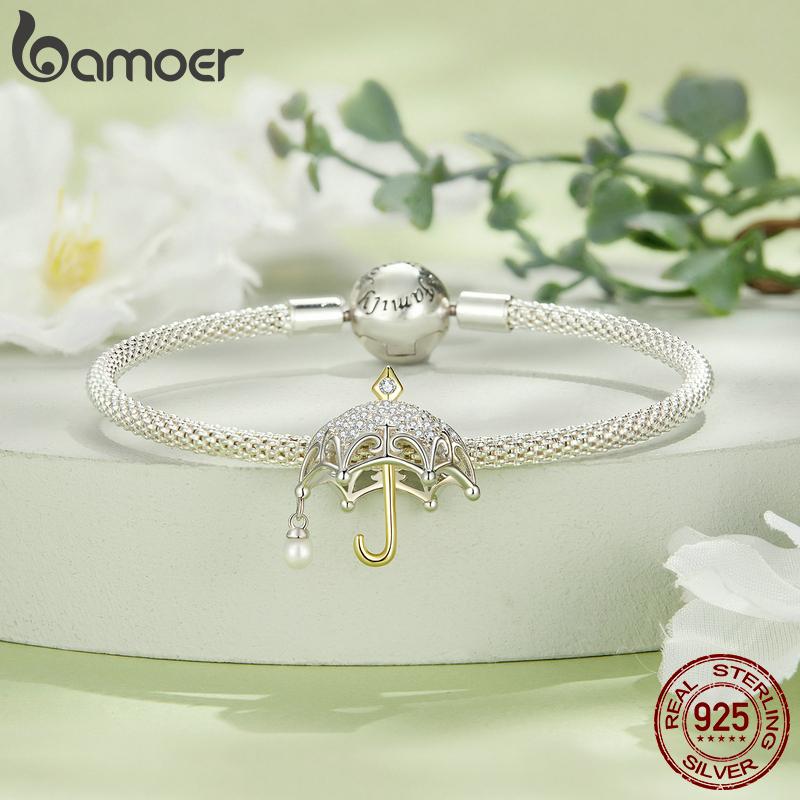 Mărgele din argint 925 BAMOER Seria aurie Brelocuri în formă de umbrelă se potrivesc cu brățara originală din argint, bijuterii pentru femei DIY