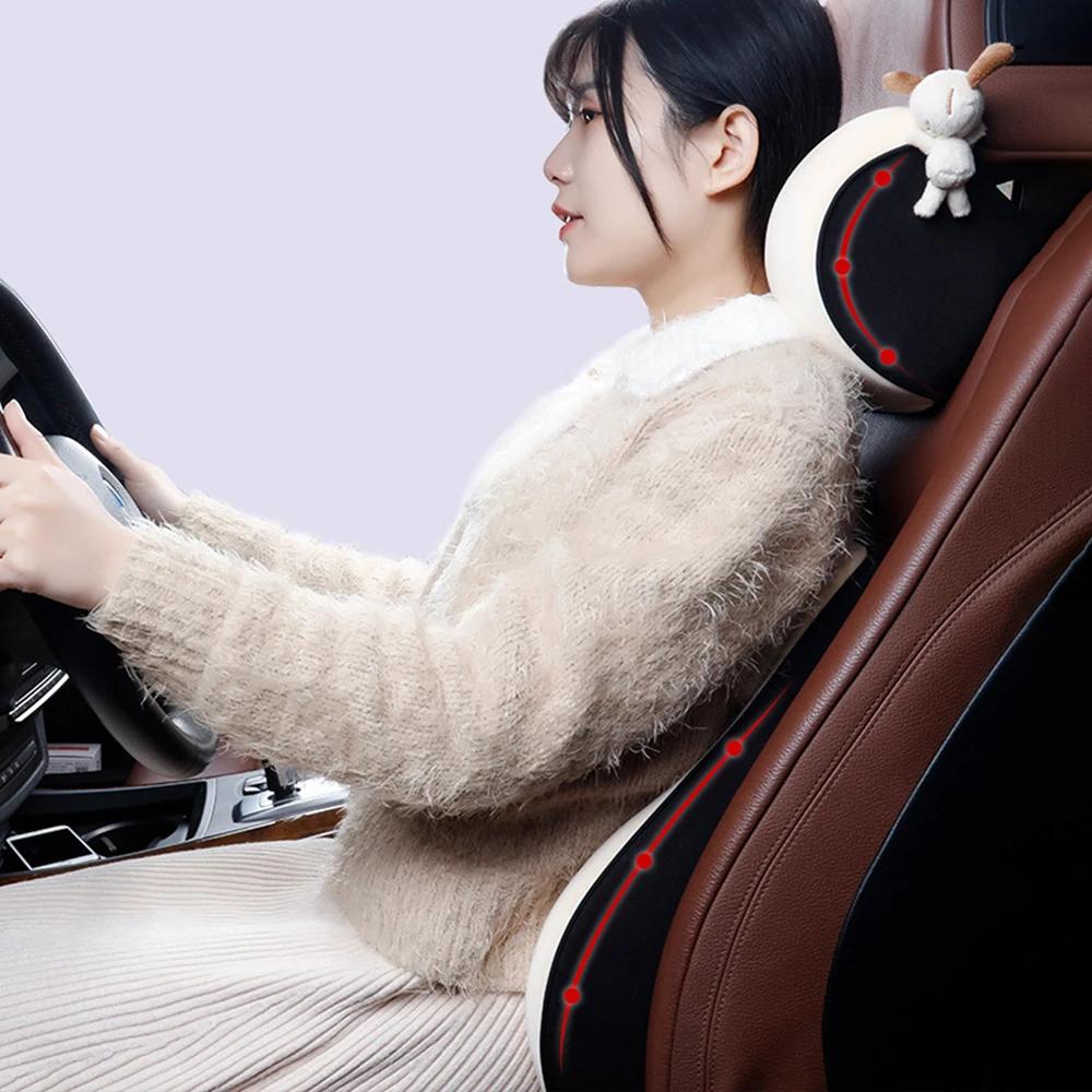 Car Neck Pillow Protective Lumbar Back Support Breathable Memory Foam Car Headrest Cushion Relieve Stress Car Interior Accessori