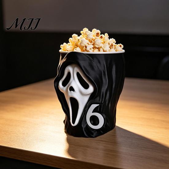 Festive Halloween Ornament 3D Printed Screaming Skull Popcorn Bucket, Decorative Box Table Happy Decoration Ornament, Creative Container for
