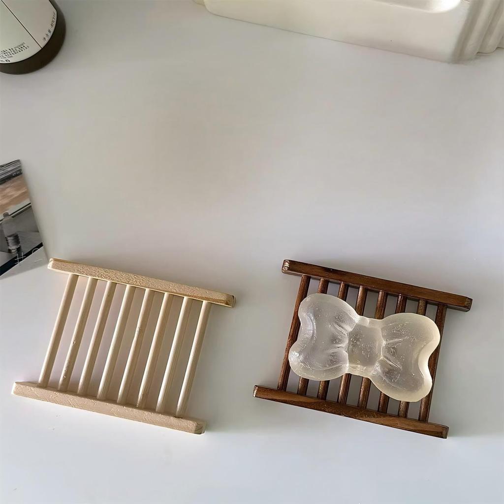Pack of 5 Wooden Soap Dish: Punch-free Adhesive - Simple Drainage Design Soap Rack for Bathroom Shower Organizer and Home Essentials/brown